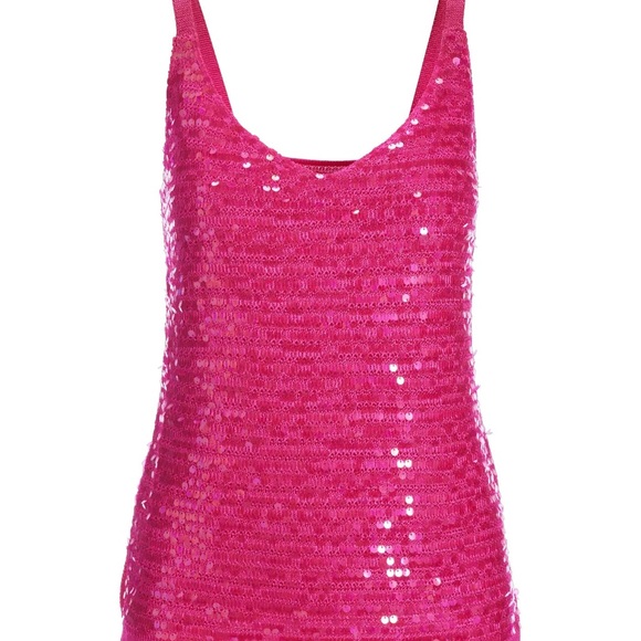 Boston Proper Sequin V-Neck Sweater Tank Fuchsia Purple Top - Picture 2 of 10